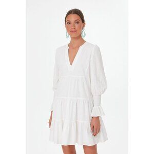 Pomander Place by Tuckernuck White Long Sleeve Swiss Dot Kenzo Mini Dress sz S p